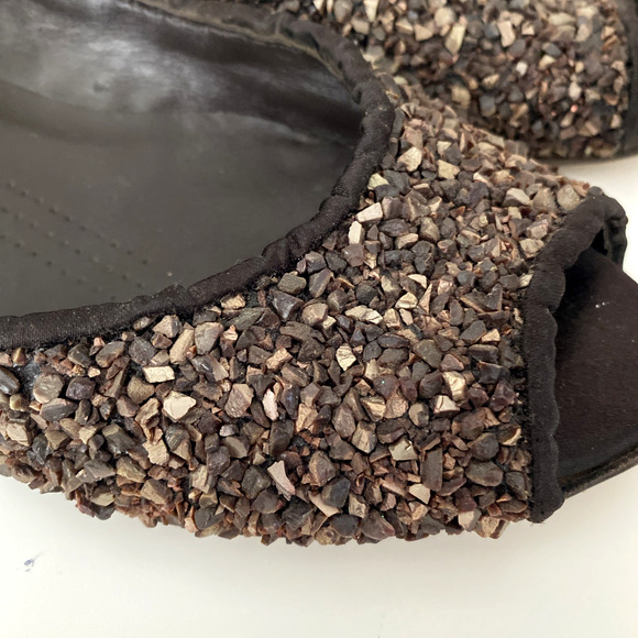 Dusica Sacks Ballet Flat Peep Toe Rock Stone Hand made Brown Embellished 38 8 - Picture 3 of 12